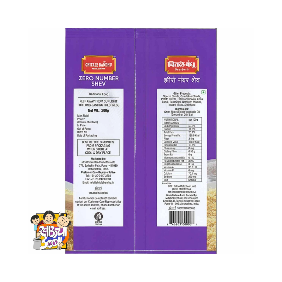 Chitale Bandhu Zero Number Ingredients and Nutritional Information